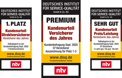 DISQ & NTV Siegel: 1. Platz Kundenurteil Direktversicherer
